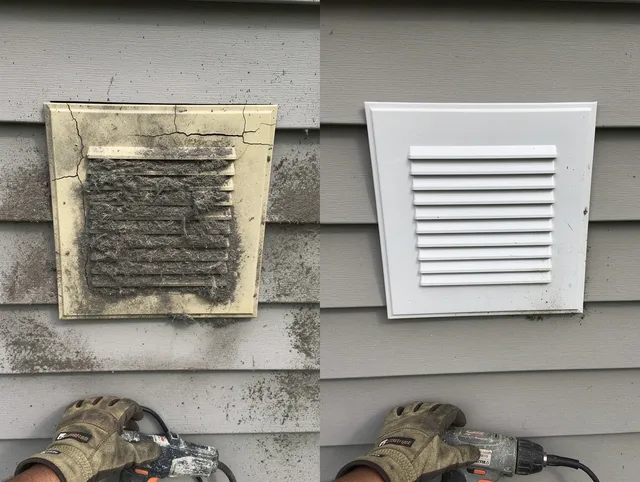 Euclid Dryer Vent Cleaning technician installing high-quality dryer vent cover at a residential property in Euclid