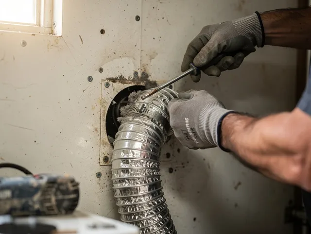 Euclid Dryer Vent Cleaning technician performing precise dryer vent hose installation in Euclid